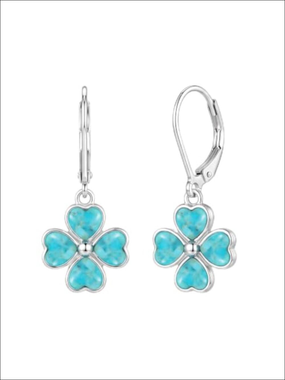 Genuine Turquoise Clover Earrings Sterling Silver Drop